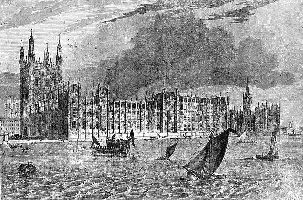 River Front of the Parliament Houses, Westminster, 1854. Creator: Unknown