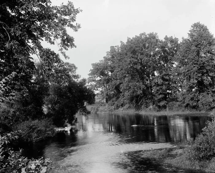Framed Print : River, probably the Huron River, Ypsilanti, Michigan, between 1900 and 1910. Creator: Unknown Framed Print : River, probably the Huron River, Ypsilanti, Michigan, between 1900 and 1910. Creator: Unknown