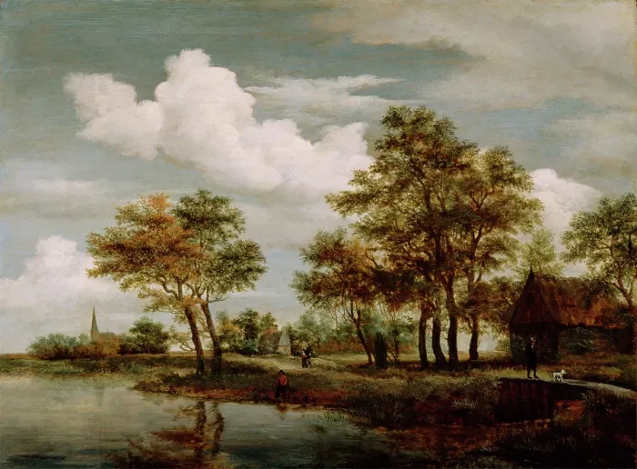 Framed Print : A River Scene, 1658. Creator: Meindert Hobbema Framed Print : A River Scene, 1658. Creator: Meindert Hobbema