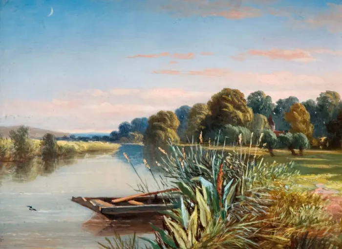 Framed Print : River Scene, 1880. Creator: Charles Walter Radclyffe Framed Print : River Scene, 1880. Creator: Charles Walter Radclyffe