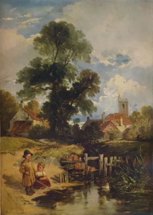 Framed Print : River Scene with Children (The Young Anglers), 1843. Artist: William James Muller Framed Print : River Scene with Children (The Young Anglers), 1843. Artist: William James Muller