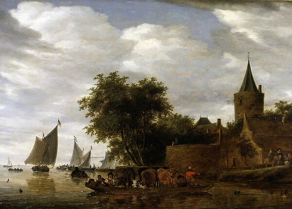 River Scene with Ferry, 1664 by Salomon Ruisdael