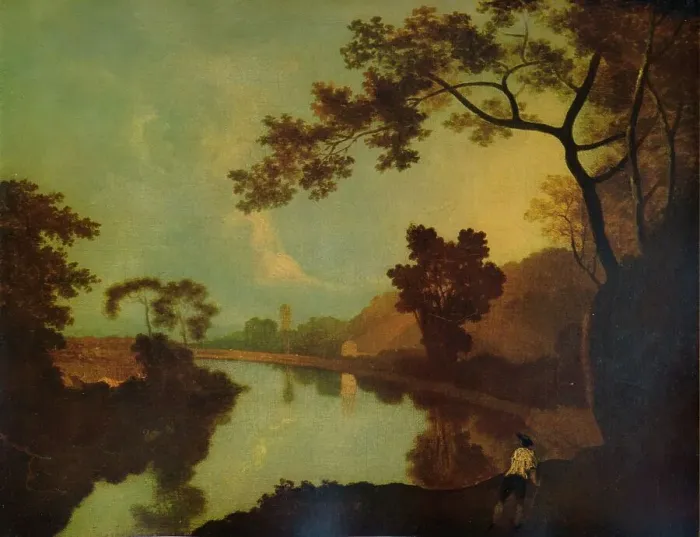 Framed Print : River Scene, with Figure on Bank, c1779, (1938). Artist: Richard Wilson Framed Print : River Scene, with Figure on Bank, c1779, (1938). Artist: Richard Wilson