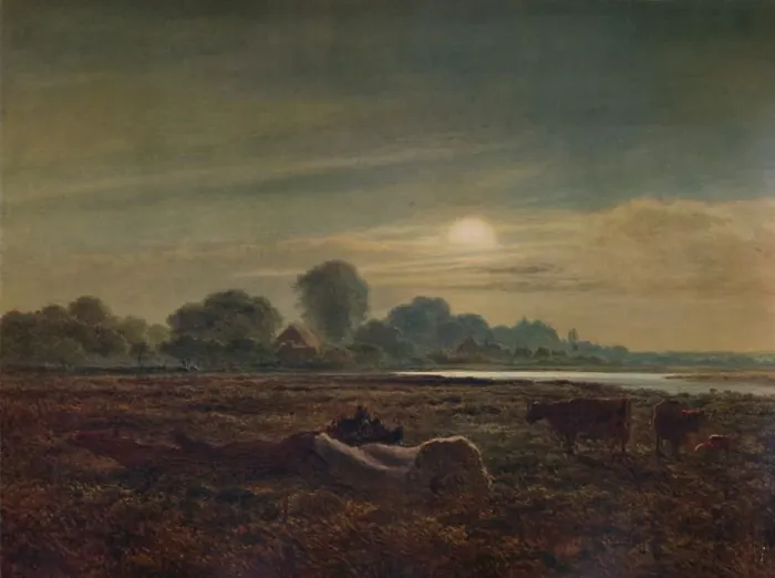 Framed Print : River Scene by Moonlight, with Cattle, 1879, (1935). Artist: Arthur Gilbert Framed Print : River Scene by Moonlight, with Cattle, 1879, (1935). Artist: Arthur Gilbert