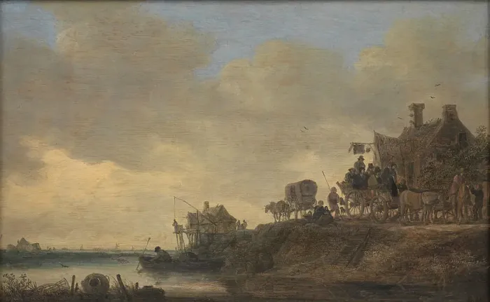 Framed Print : River Scene with the Swan Tavern, 1646. Creator: Jan van Goyen. River Scene with the Swan Tavern, 1646. Creator: Jan van Goyen