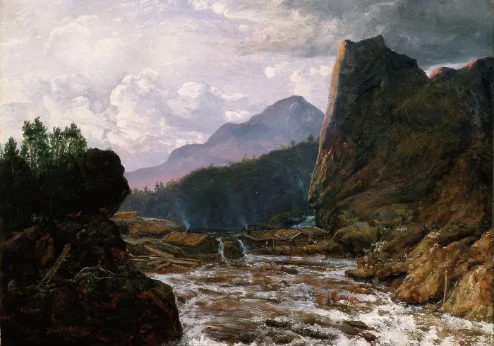 Framed Print : River between steep Rocks, 1857. Creator: Johan Christian Dahl Framed Print : River between steep Rocks, 1857. Creator: Johan Christian Dahl