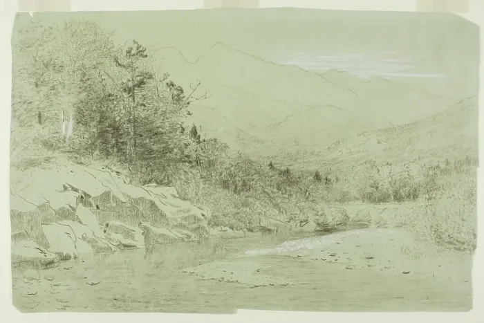 Framed Print : River Stream with Mountains in the Distance, 1856 / 92. Creator: Alexander Helwig Wyant Framed Print : River Stream with Mountains in the Distance, 1856 / 92. Creator: Alexander Helwig Wyant
