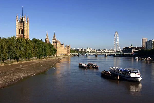 River Thames, Houses of Parliament and The London Eye, London
