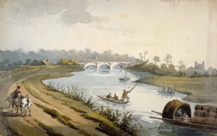 Framed Print : River Thames near Chertsey, Surrey, c1820. Artist: George Shepheard Framed Print : River Thames near Chertsey, Surrey, c1820. Artist: George Shepheard