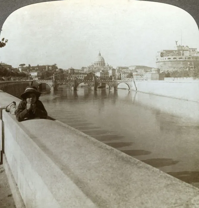 Framed Print : The River Tiber, Castel Sant Angelo and St Peters Basilica, Rome, Italy. Artist: Underwood & Underwood Framed Print : The River Tiber, Castel Sant Angelo and St Peters Basilica, Rome, Italy. Artist: Underwood & Underwood
