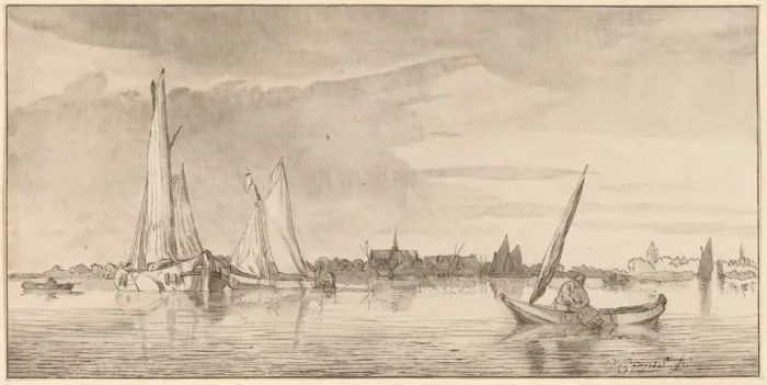 Framed Print : River with Town, 1775. Creator: Bernhard Schreuder Framed Print : River with Town, 1775. Creator: Bernhard Schreuder