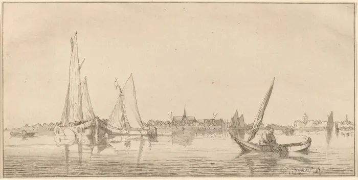 Framed Print : River with Town, 1775. Creator: Bernhard Schreuder Framed Print : River with Town, 1775. Creator: Bernhard Schreuder
