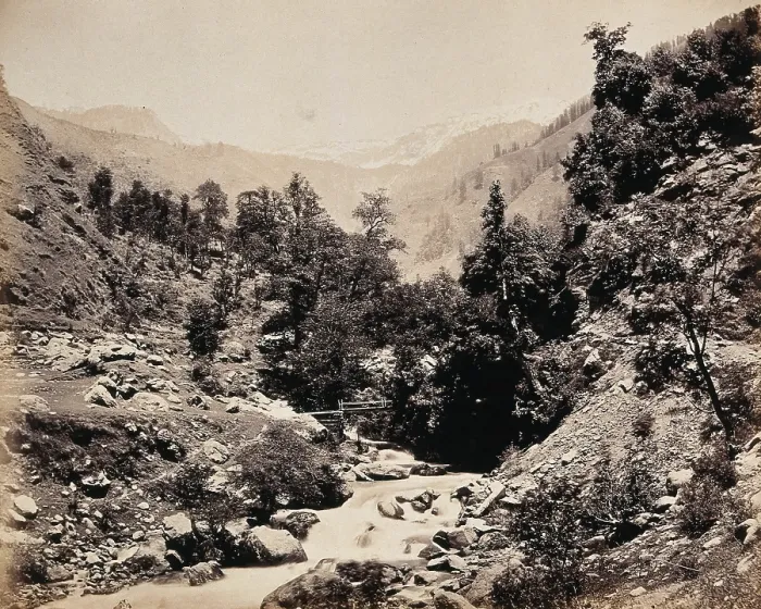 Framed Print : A river in a valley, Kashmir, India, c1860s. Creator: Samuel Bourne Framed Print : A river in a valley, Kashmir, India, c1860s. Creator: Samuel Bourne