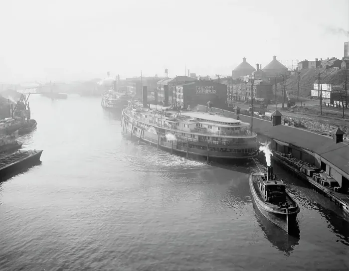 Framed Print : The River from the viaduct, Cleveland, O[hio], (c1905?). Creator: Unknown