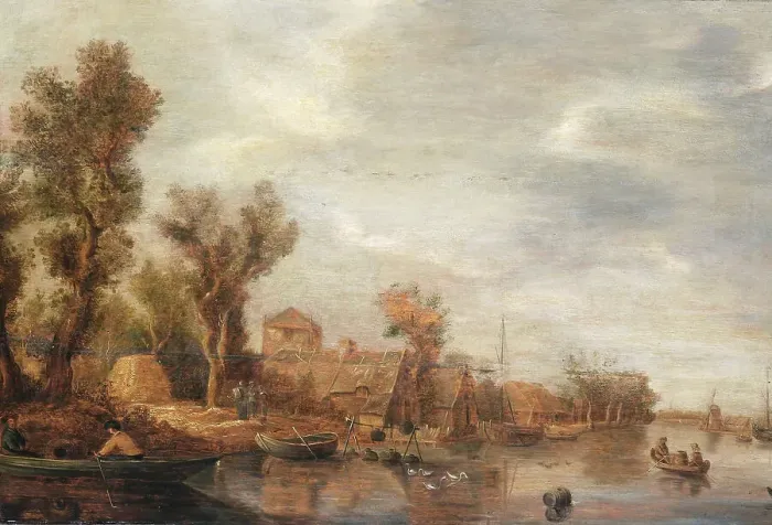 Framed Print : River View, after c.1630. Creator: Follower of Jan van Goyen Framed Print : River View, after c.1630. Creator: Follower of Jan van Goyen