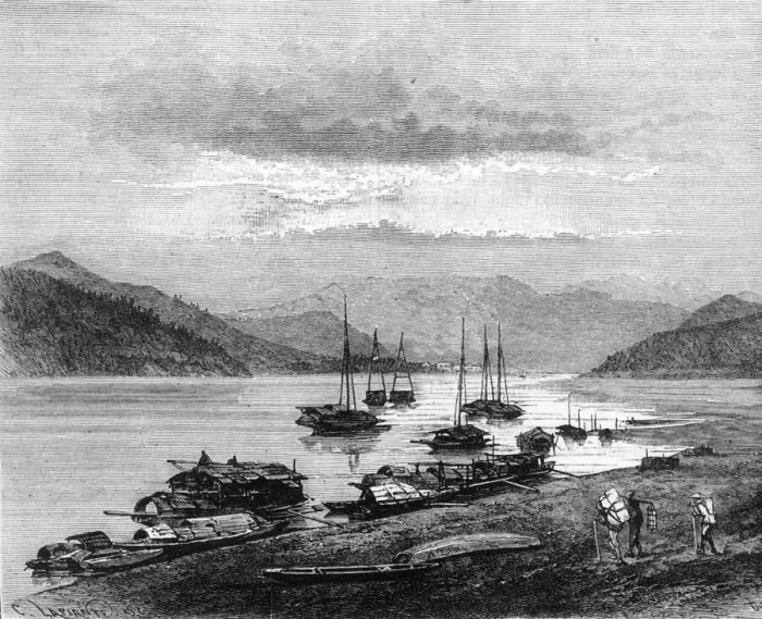 Framed Print : River-View in China, c1891. Creator: James Grant Framed Print : River-View in China, c1891. Creator: James Grant
