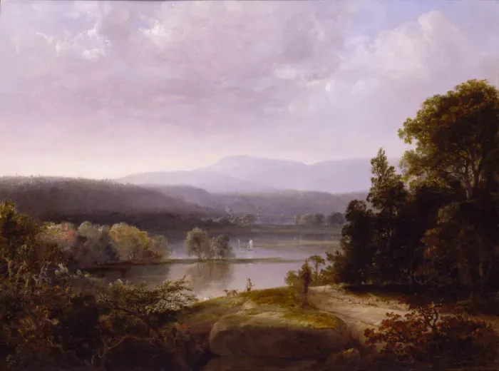 Framed Print : River View with Hunters and Dogs, ca. 1850. Creator: Thomas Doughty Framed Print : River View with Hunters and Dogs, ca. 1850. Creator: Thomas Doughty