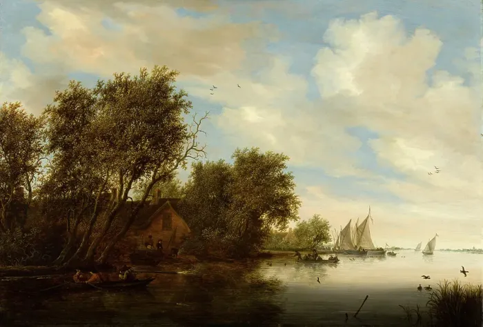 Framed Print : River View with a Man Hunting Ducks. Creator: Salomon Ruysdael Framed Print : River View with a Man Hunting Ducks. Creator: Salomon Ruysdael