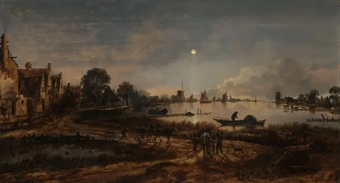 Framed Print : River View by Moonlight, c.1650-c.1655. Creator: Aert van der Neer Framed Print : River View by Moonlight, c.1650-c.1655. Creator: Aert van der Neer