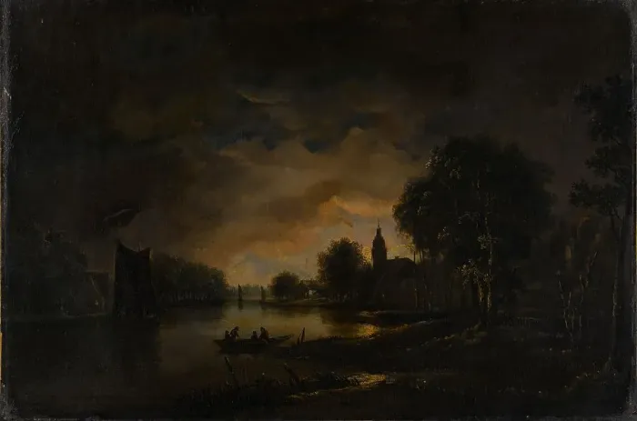 Framed Print : River View by Moonlight, c.1850-c.1875. Creator: Unknown Framed Print : River View by Moonlight, c.1850-c.1875. Creator: Unknown
