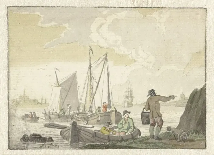 Framed Print : River view with ships, 1723-1760. Creator: Nicolaas Aartman Framed Print : River view with ships, 1723-1760. Creator: Nicolaas Aartman
