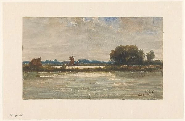 River view at Sliedrecht with sailing ship, 1871. Creator: Johannes Gysbert Vogel