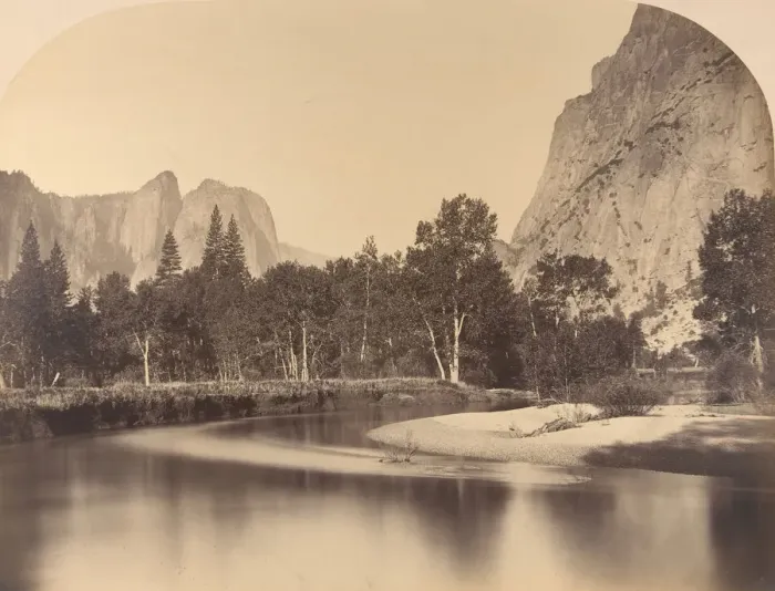 Framed Print : River View, Down the Valley, Cathedral Rock on Left, 1861, Yosemite Framed Print : River View, Down the Valley, Cathedral Rock on Left, 1861, Yosemite