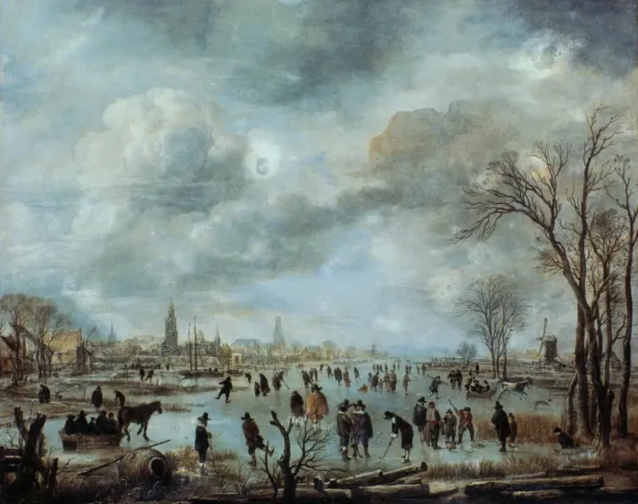 Framed Print : River view in the winter, 17 century. Artist: Aert van der Neer Framed Print : River view in the winter, 17 century. Artist: Aert van der Neer