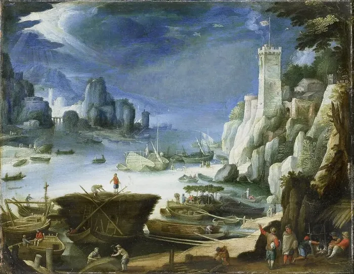 Framed Print : River view wit Large Rock, 1601. Creator: Unknown Framed Print : River view wit Large Rock, 1601. Creator: Unknown
