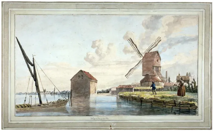 Framed Print : Riverbank view of Wandsworth, London, c1798. Artist: John William Edy Framed Print : Riverbank view of Wandsworth, London, c1798. Artist: John William Edy