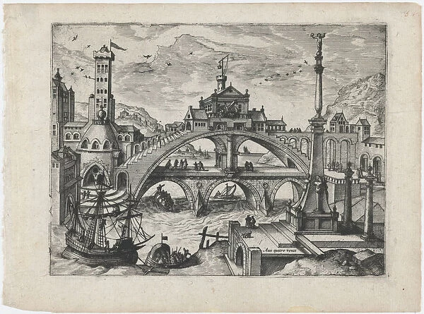 Riverscape with a Double Bridge, ca. 1570. ca. 1570. Creators: Anon, Lucas Gassel