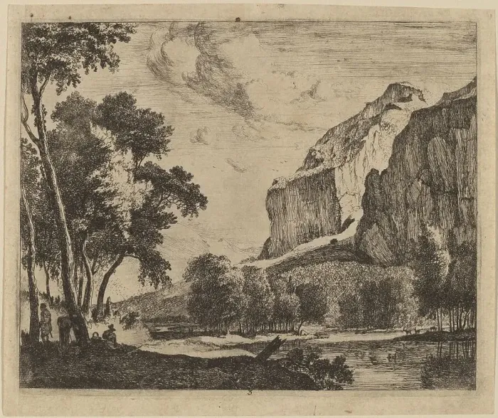 Framed Print : Riverscape with Rocks on the Right: pl.3. Creators: Roelant Roghman, Melchior Küsel Framed Print : Riverscape with Rocks on the Right: pl.3. Creators: Roelant Roghman, Melchior Küsel