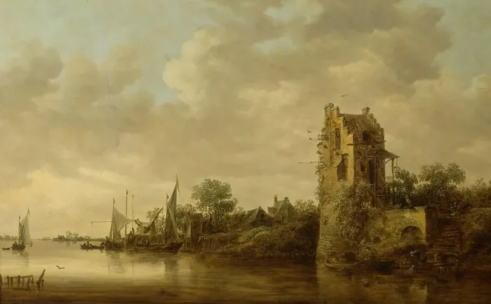 Framed Print : Riverside with an Old Tower, 1645. Creator: Jan van Goyen Framed Print : Riverside with an Old Tower, 1645. Creator: Jan van Goyen