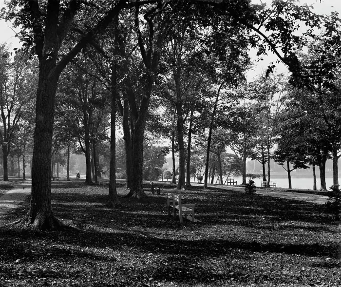 Framed Print : Riverside Park toward city, Neenah, Wis. c1898. Creator: William H. Jackson Framed Print : Riverside Park toward city, Neenah, Wis. c1898. Creator: William H. Jackson
