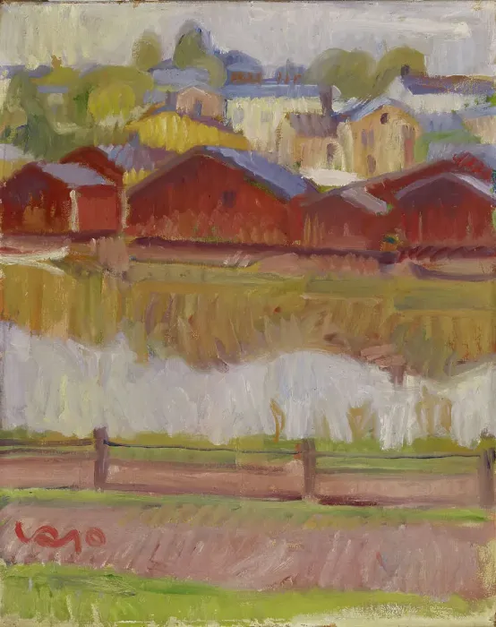 Framed Print : Riverside Sheds in Porvoo, 1910. Creator: Valle Rosenberg