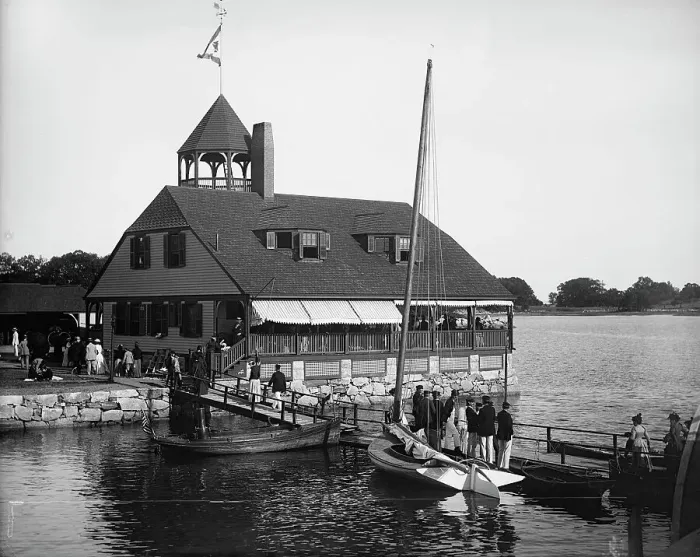 Framed Print : Riverside Yacht Club House, between 1890 and 1910. Creator: Johns Johnston Framed Print : Riverside Yacht Club House, between 1890 and 1910. Creator: Johns Johnston