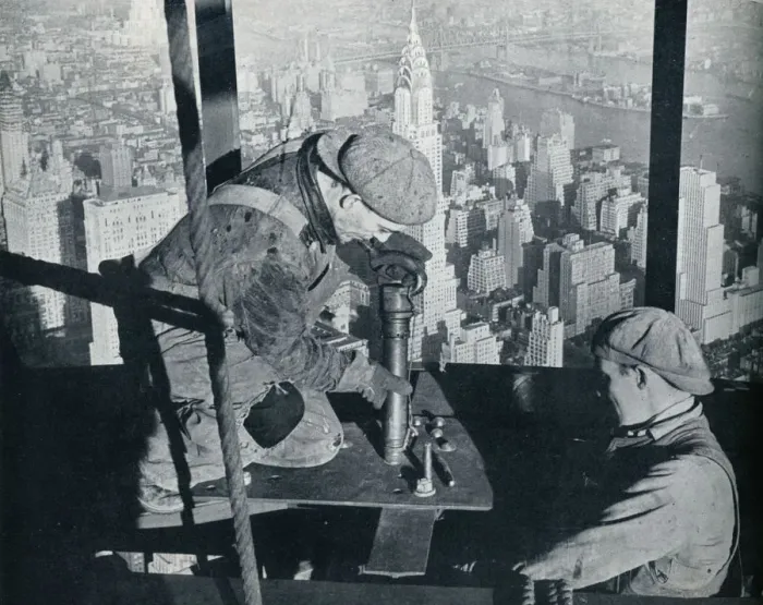Framed Print : Rivetting the last bolts on The Morning Mast of the Empire State building, c1931. Artist: Lewis Wickes Hine Framed Print : Rivetting the last bolts on The Morning Mast of the Empire State building, c1931. Artist: Lewis Wickes Hine