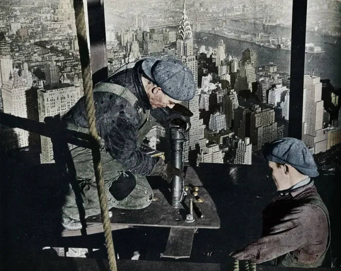 Framed Print : Rivetting the last bolts on The Morning Mast of the Empire State building, c1931. Artist: Lewis Wickes Hine Framed Print : Rivetting the last bolts on The Morning Mast of the Empire State building, c1931. Artist: Lewis Wickes Hine