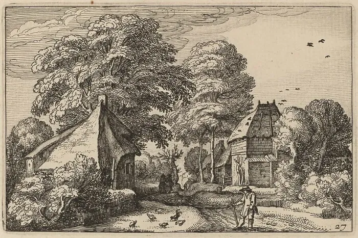 Framed Print : Road with Barn and Cottages, published 1612. Creator: Claes Jansz Visscher Framed Print : Road with Barn and Cottages, published 1612. Creator: Claes Jansz Visscher