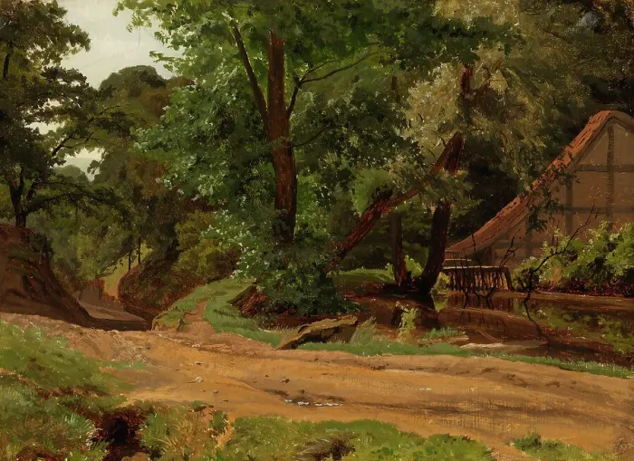 Framed Print : A road and a building in a landscape, 1855. Creator: Werner Holmberg Framed Print : A road and a building in a landscape, 1855. Creator: Werner Holmberg