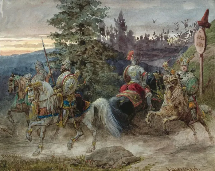 Framed Print : The Road to Chernomor. Illustration to the poem Ruslan and Lyudmila by A. Pushkin. Artist: Charlemagne, Adolf (1826-1901) Framed Print : The Road to Chernomor. Illustration to the poem Ruslan and Lyudmila by A. Pushkin. Artist: Charlemagne, Adolf (1826-1901)