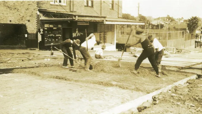 Framed Print : Road construction on Ourimbah Road, Mosman, 1930s. Creator: Unknown Framed Print : Road construction on Ourimbah Road, Mosman, 1930s. Creator: Unknown