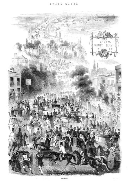 Framed Print : The Road, Derby Day, Epsom Races, 1844. Creator: Unknown Framed Print : The Road, Derby Day, Epsom Races, 1844. Creator: Unknown