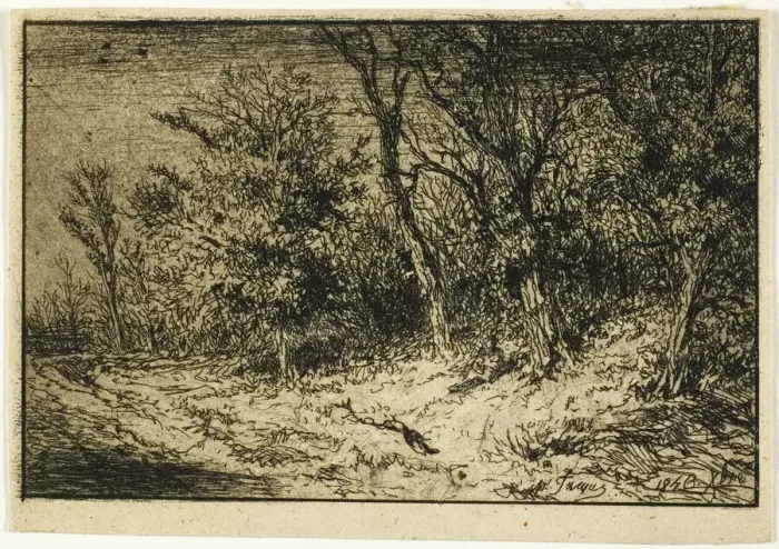 Framed Print : Road at the Edge of a Wood, 1846. Creator: Charles Emile Jacque Framed Print : Road at the Edge of a Wood, 1846. Creator: Charles Emile Jacque