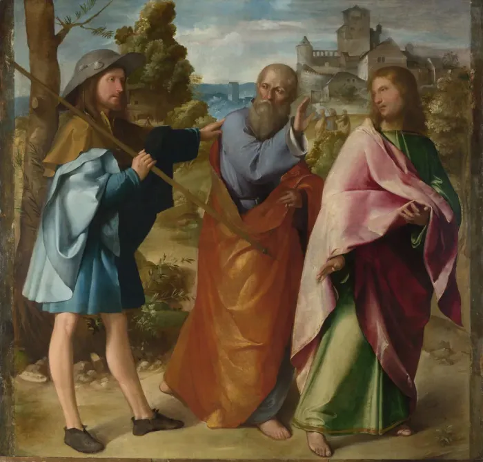 Framed Print : The Road to Emmaus, c. 1516. Artist: Melone, Altobello (c. 1490-before 1543) Framed Print : The Road to Emmaus, c. 1516. Artist: Melone, Altobello (c. 1490-before 1543)