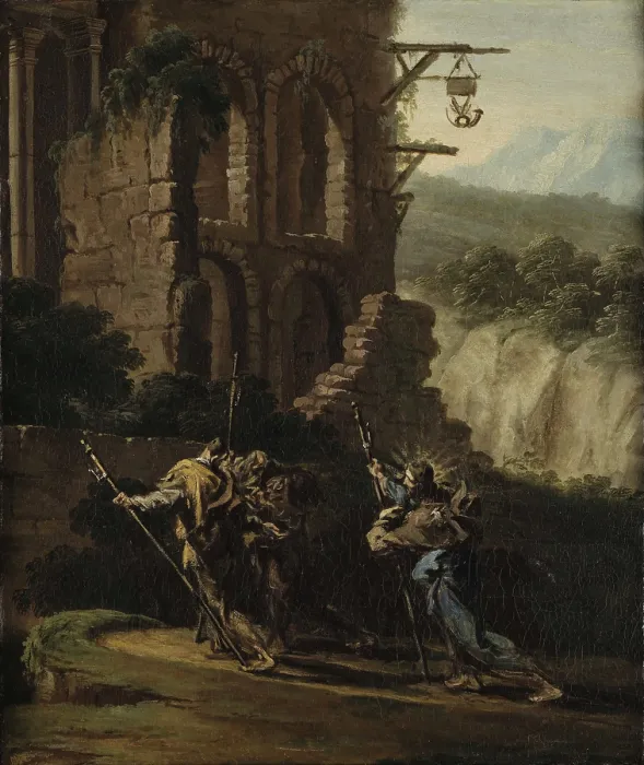 Framed Print : On the Road to Emmaus. Creator: Magnasco, Alessandro (1667-1749) Framed Print : On the Road to Emmaus. Creator: Magnasco, Alessandro (1667-1749)