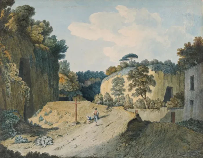 Framed Print : A Road in a Gorge near Naples, 1782. Creator: Thomas Jones Framed Print : A Road in a Gorge near Naples, 1782. Creator: Thomas Jones