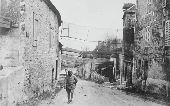 Framed Print : Road near Rheims, camouflage, between c1915 and 1918. Creator: Bain News Service Framed Print : Road near Rheims, camouflage, between c1915 and 1918. Creator: Bain News Service