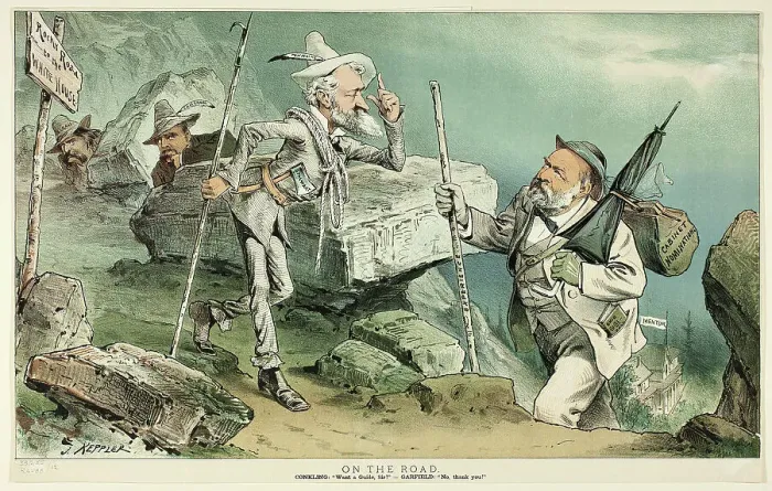 Framed Print : On the Road, from Puck, 1881. Creator: Joseph Keppler Framed Print : On the Road, from Puck, 1881. Creator: Joseph Keppler