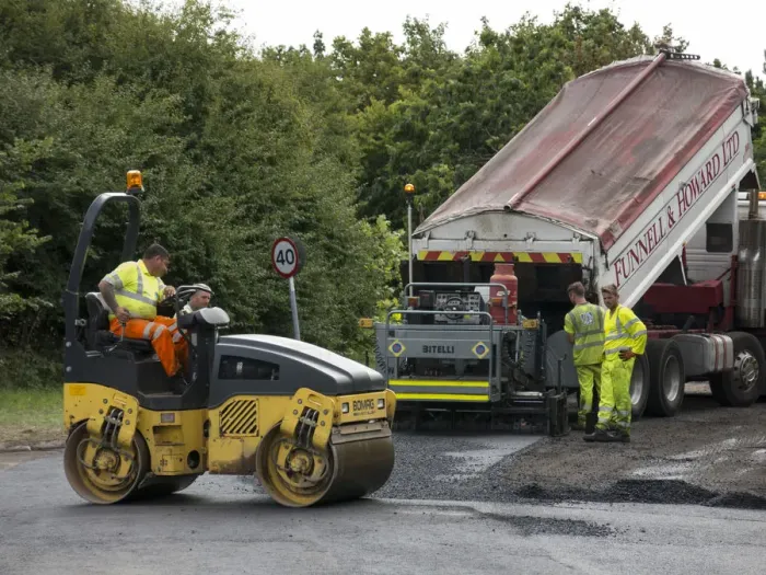 Framed Print : Road resurfacing in Hampshire, UK 2014. Creator: Unknown Framed Print : Road resurfacing in Hampshire, UK 2014. Creator: Unknown